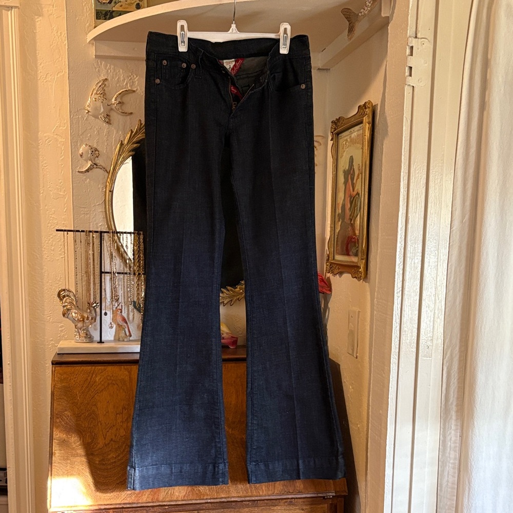 Lucky Brand Sundown Wide Leg Low Rise Dark Denim Flared Jeans